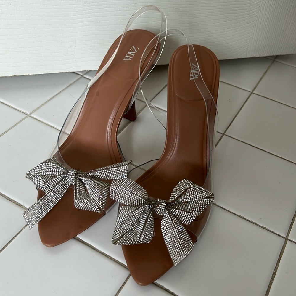 Zara Clear Sparkle Bow Pumps